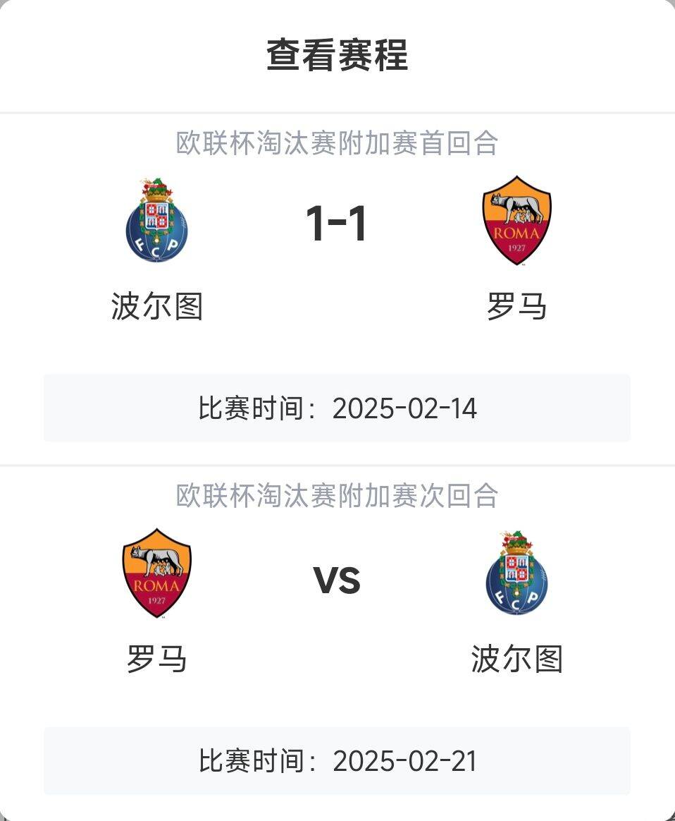  羅馬頂?shù)米?？意甲歐戰(zhàn)8隊3隊直通4隊出局，羅馬首回合1-1波爾圖