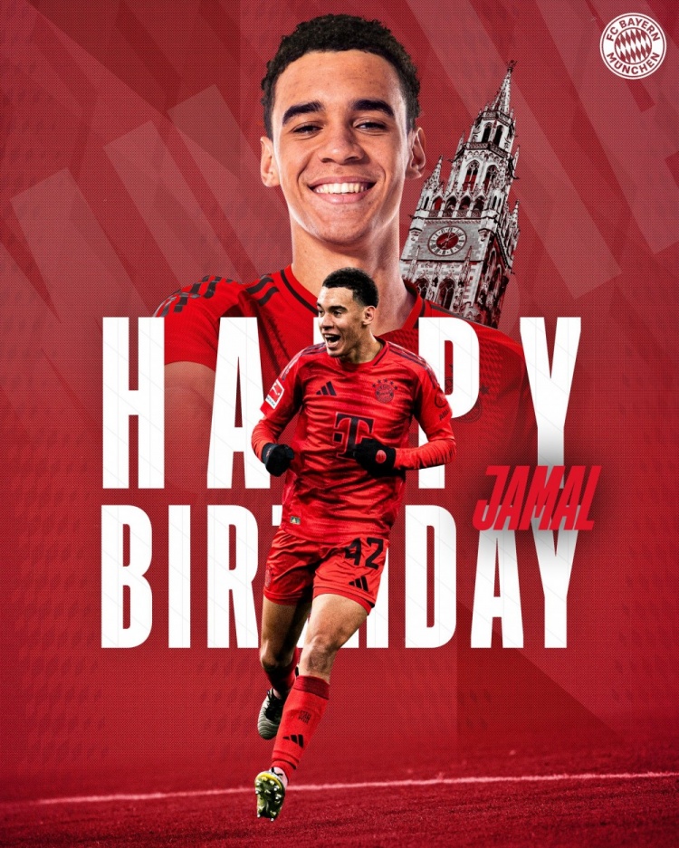  拜仁官方祝穆西亞拉22歲生日快樂，加盟至今出戰(zhàn)196次獲59球38助